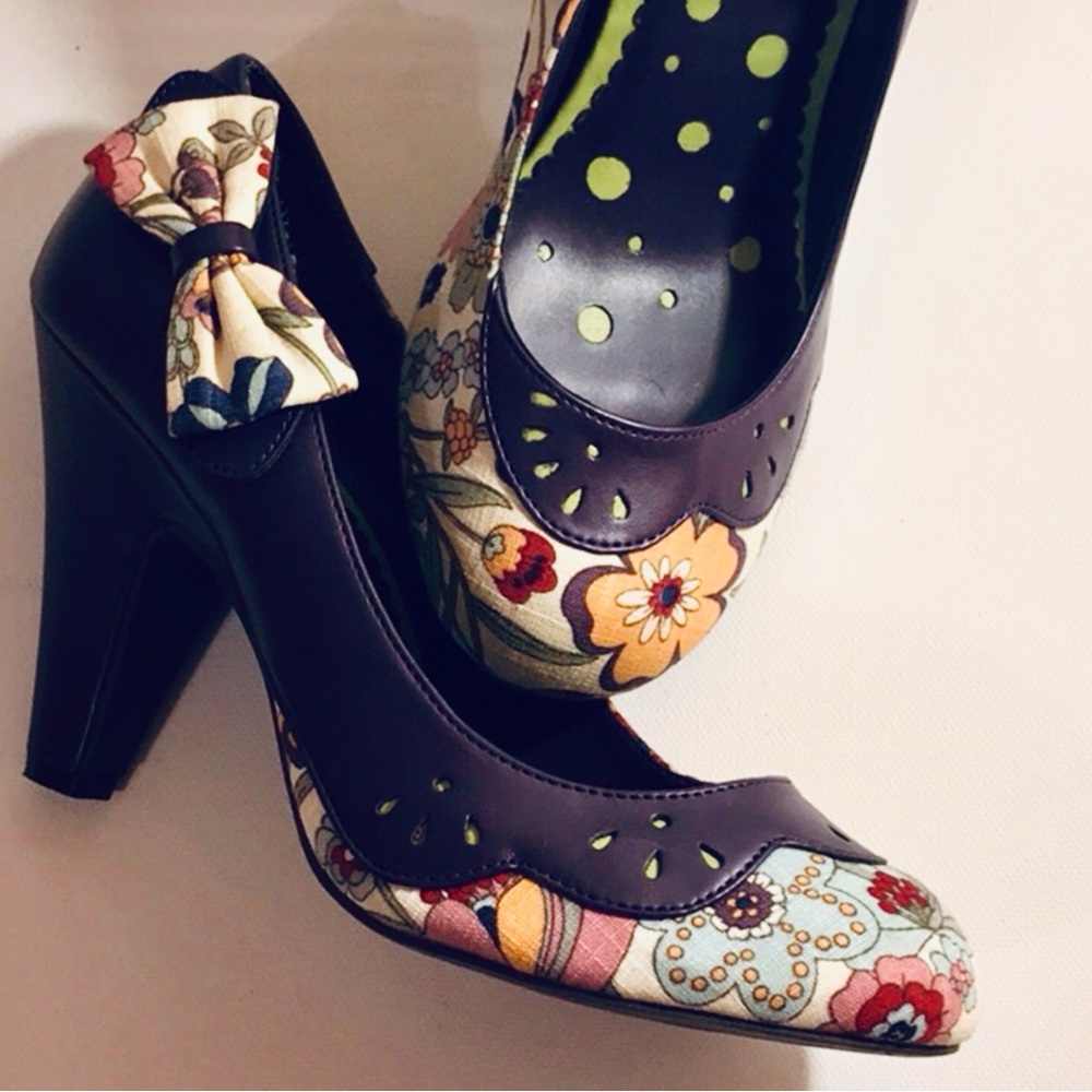 Purple Multicolored Canvas Bow Pumps (Not Rated)